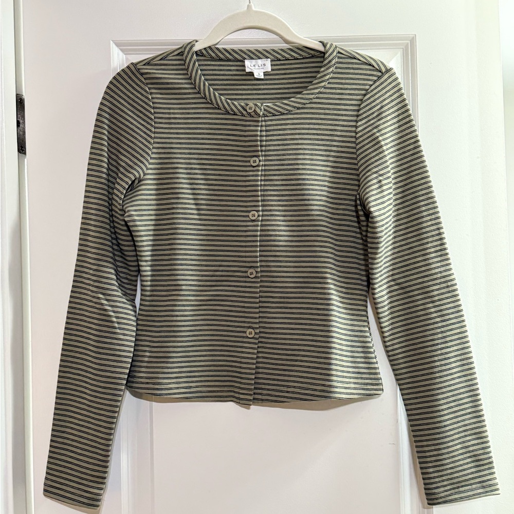 Le Lis Olive & Navy Striped Button-Front Top